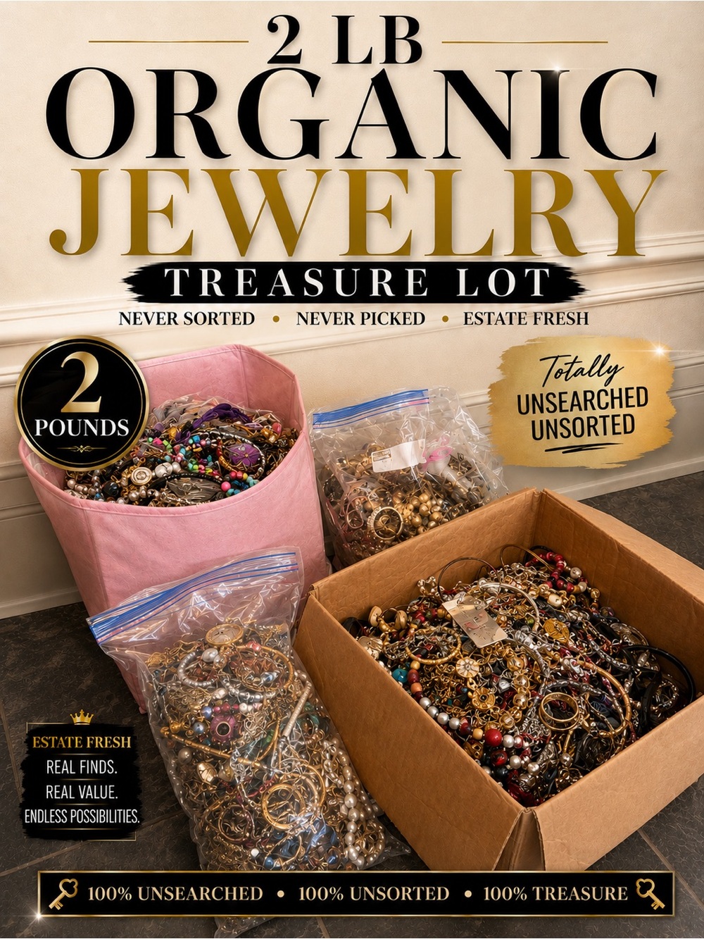 2 LB Unsearched Organic Jewelry Lot Unsorted Estate Treasure Mixed Bulk